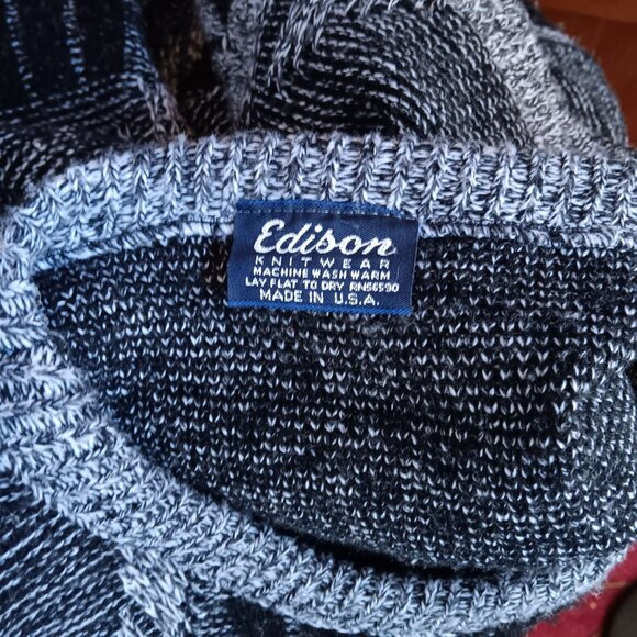 Vintage Men's Large Crewneck Sweater 1980's Ugly Biggie Edison Geometric USA - Picture 5 of 5